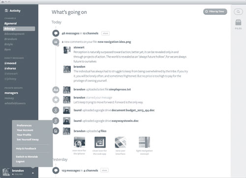 Screenshot of early Slack interface