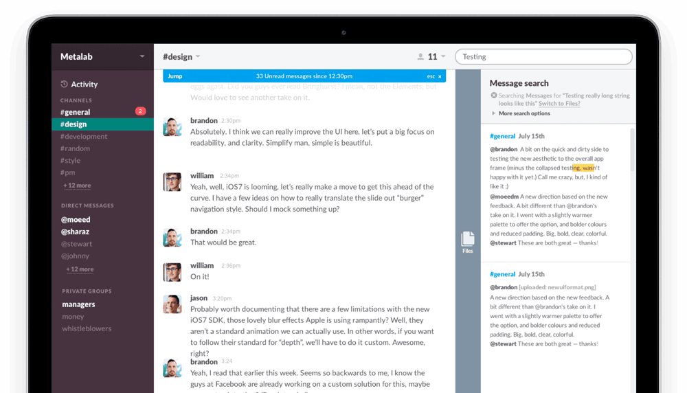 Screenshot of Slack app on a laptop